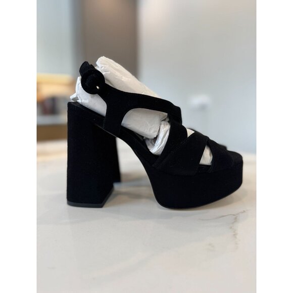 Larroude NIB Bee Platform Sandal in Black Suede Size 7.5 - Picture 2 of 7